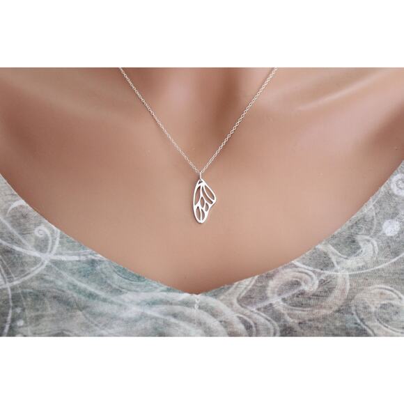Sterling Silver Butterfly Wing Necklace, Sterling Silver Butterfly Wing Necklace - Picture 4 of 4